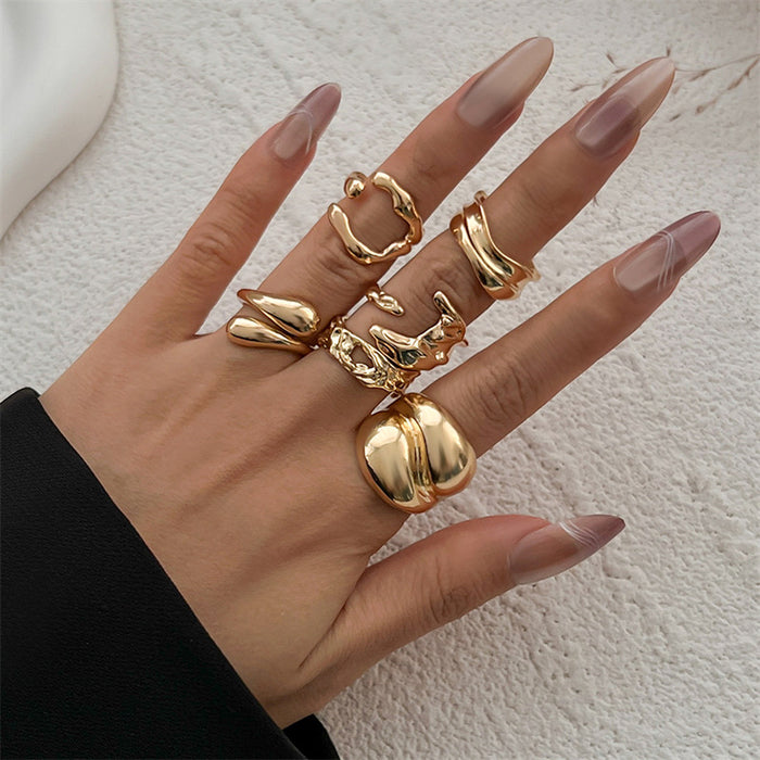 Wholesale glossing irregular lava line combination ring starfish scallop flower