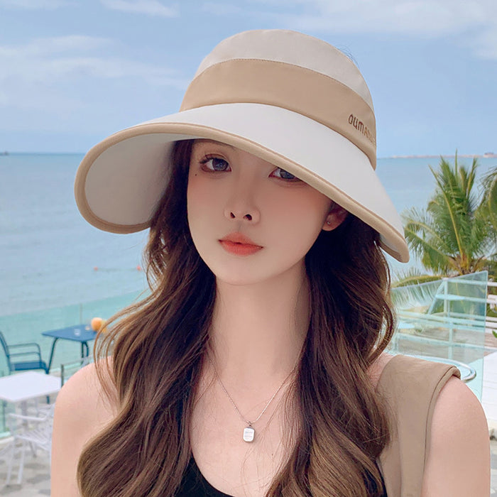 Wholesale Fisherman's hat, sun hat, women's large brim, empty top, summer UV protection, foldable, face covering, ice silk sun