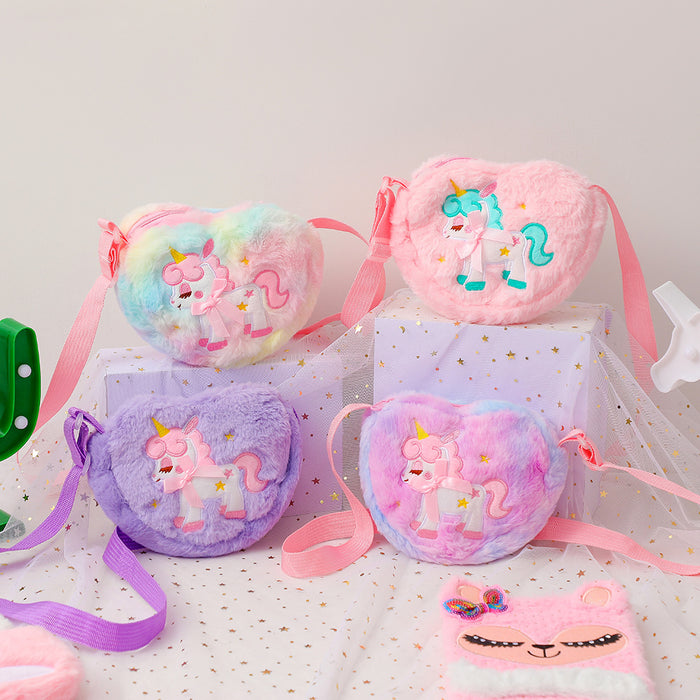 Wholesale Love Unicorn Crossbody Bag Children' s Cute Stuffed Bag Little Girl Cartoon Shoulder Bag