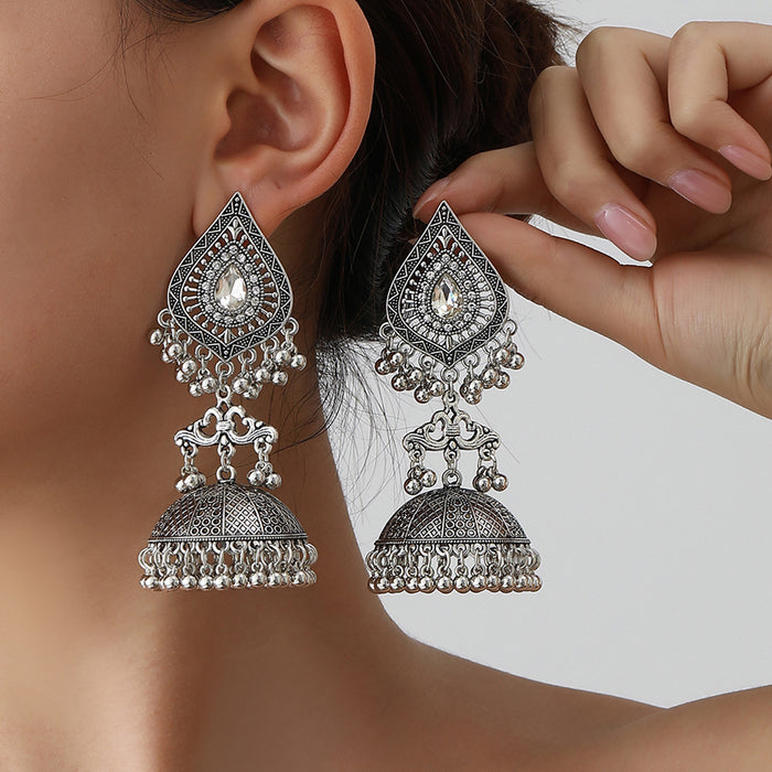Wholesale rhinestone tassel exaggerated pendant Bohemian bell earrings