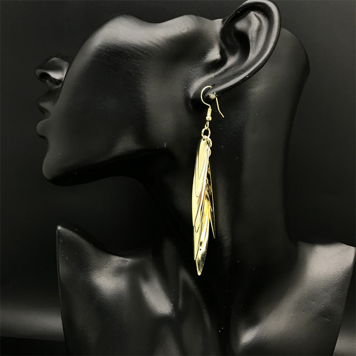 Wholesale Slender Willow Leaf Metal Electroplated Long Earrings JDC-ES-FaX003