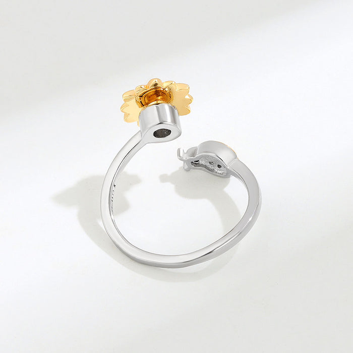 Wholesale Trendy Sunflower Ladybug Adjustable Ring White Gold Tone Copper Electroplated Finish Creative You Are My Sunshine Jewelry Accessory For Women