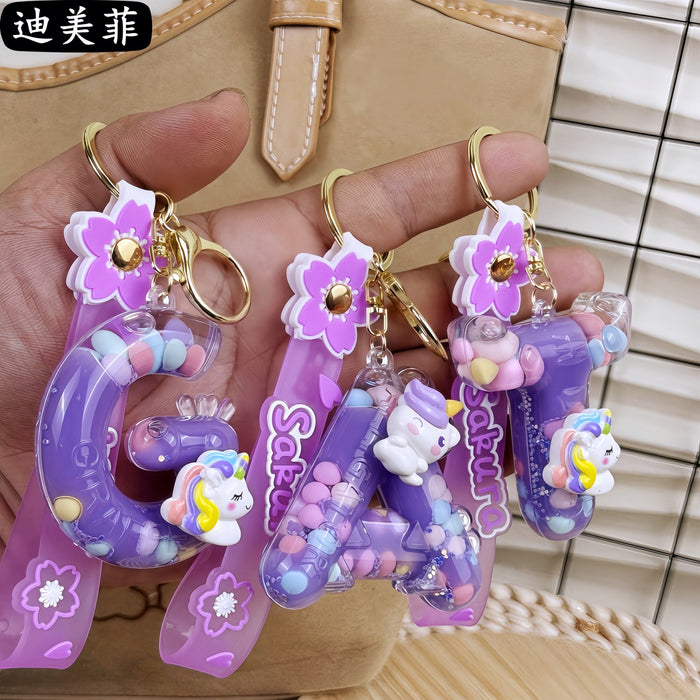 Wholesale Candy colored letter keychain, colorful beads, exquisite beans, cute student backpack pendant, gift