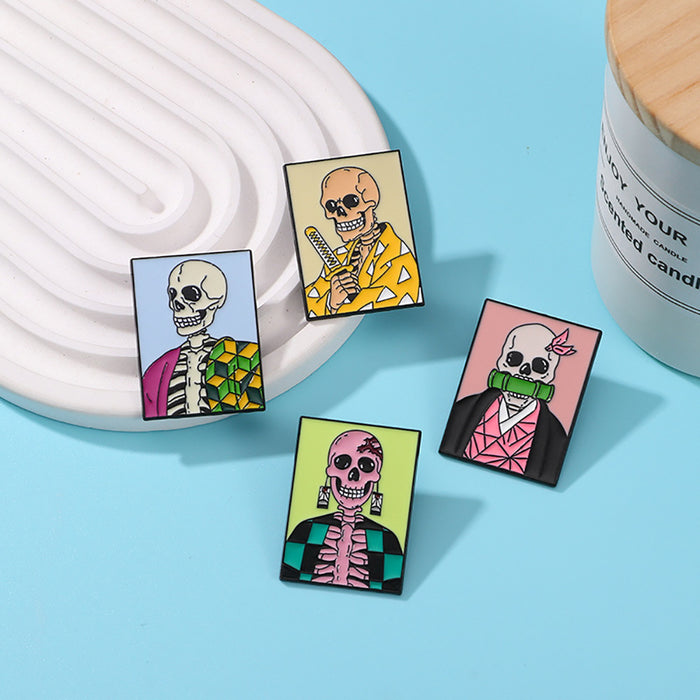 Wholesale  Skull Series Oil Drop Metal Badge Ghost Blade Cartoon Brooch Schoolbag Decoration Pin