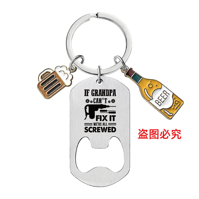 Wholesale Bottle Opener Wine Glass Father's Day Stainless Steel Keychain JDC-KC-GangGu051