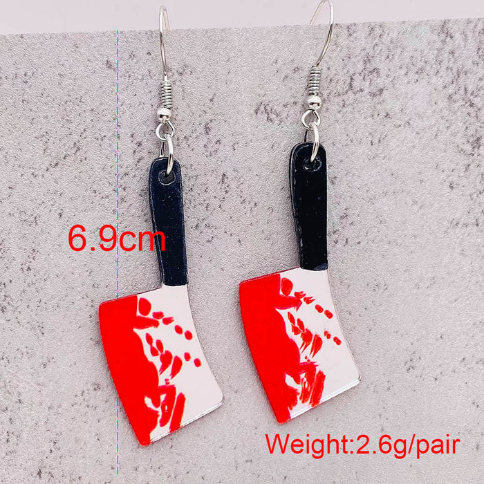 Wholesale  blood print acrylic earrings simulation personality sharp knife kitchen knife earrings funny earrings