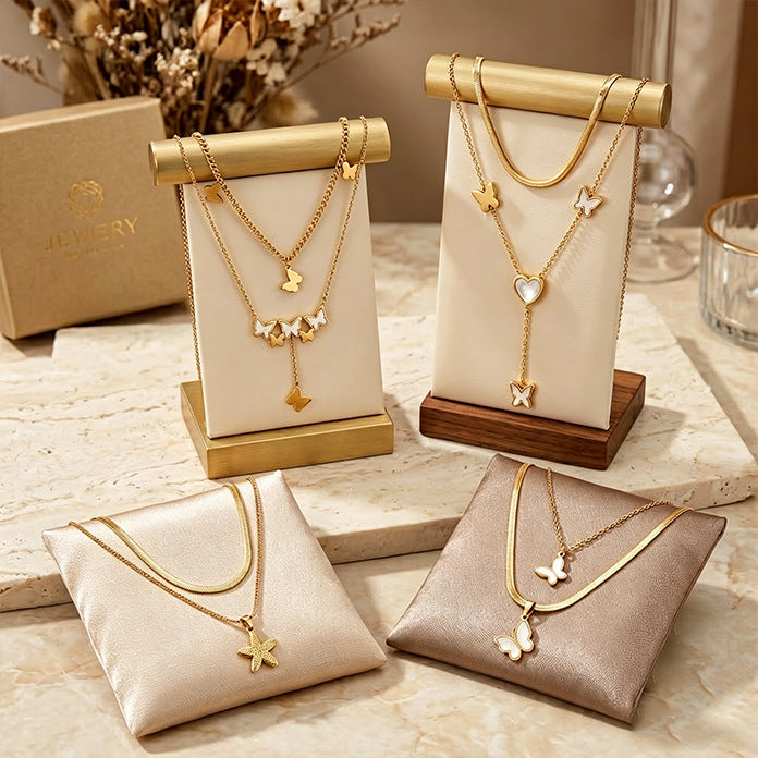 Wholesale Stainless Steel Geometric Butterfly Heart Tassel Necklace MOQ≥5