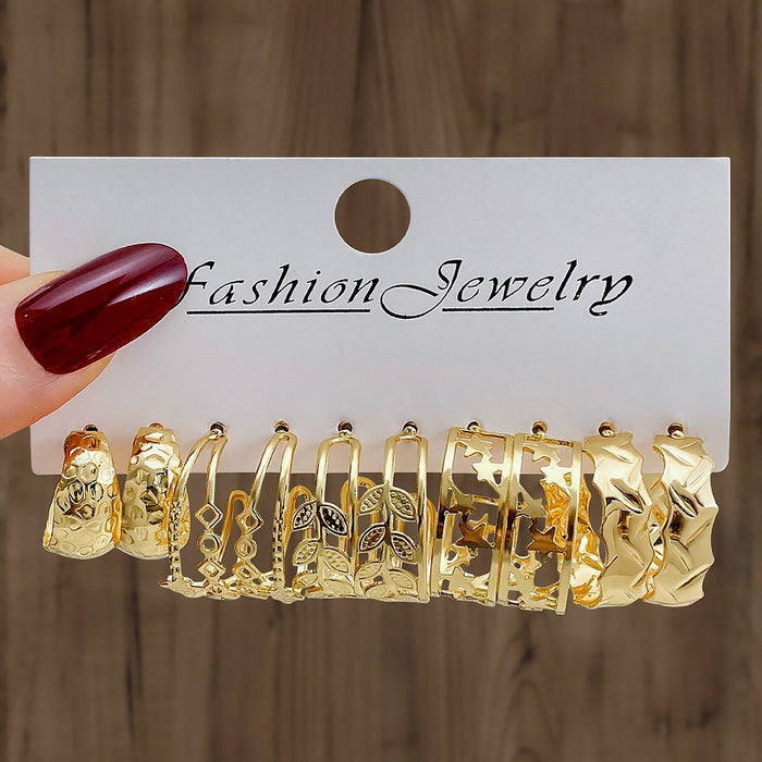 Wholesale Retro 6-piece creative heart-shaped rhinestone metal earrings