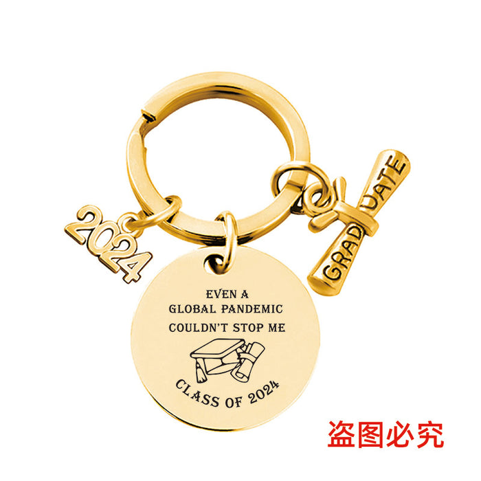 Wholesale Graduation Season Gift Round Stainless Steel Keychain JDC-KC-GangGu049