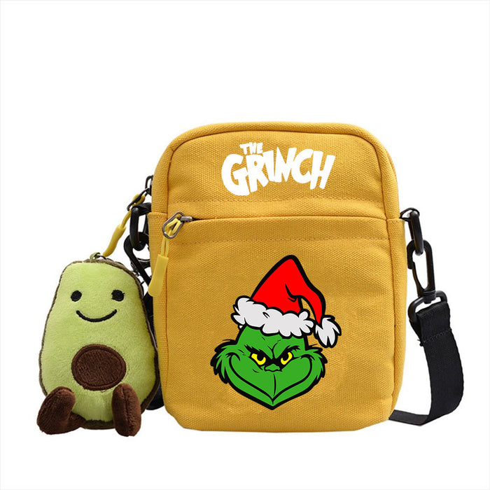 Wholesale Christmas Grinch Green Forest Monster Small Square Bag New Cute Shoulder Bag Colorful Simple Canvas Zipper JDC-SD-WDM002