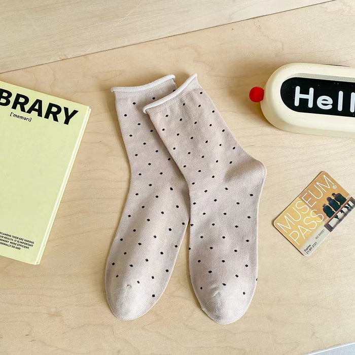 Wholesale Solid color cotton polka dot socks with anti odor, sweat absorbing, rolled edges and breathable midsole