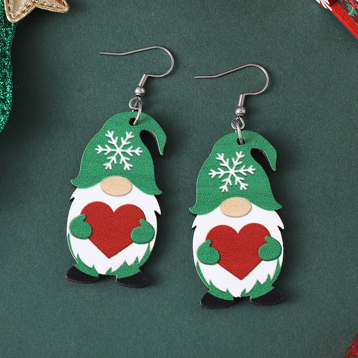 Wholesale Christmas Cute Dwarf Christmas Tree Pendant Earrings Wooden Double-sided Earrings Christmas Gift