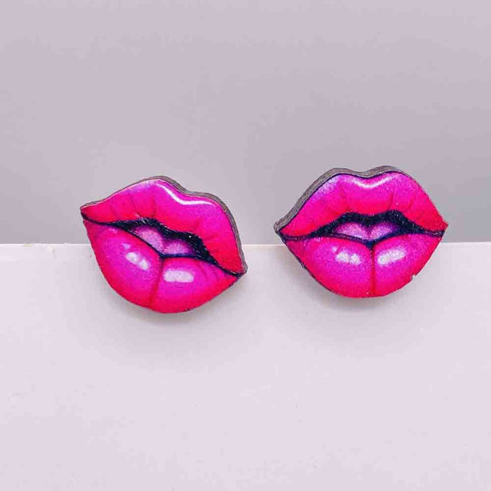 Wholesale Valentine' s Day wooden earrings pink envelope dwarf rose lovely earrings Valentine' s Day jewelry