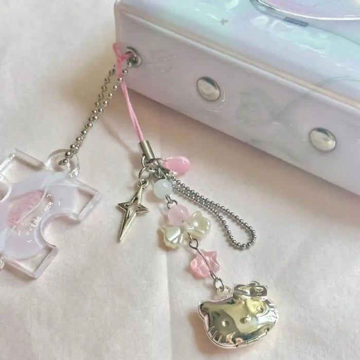 Wholesale cartoon kt girl heart beaded mobile phone chain