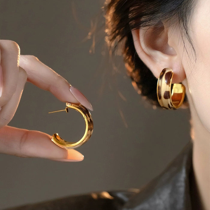 Wholesale Exaggerated Face-Slimming Leopard print Hoop Earrings