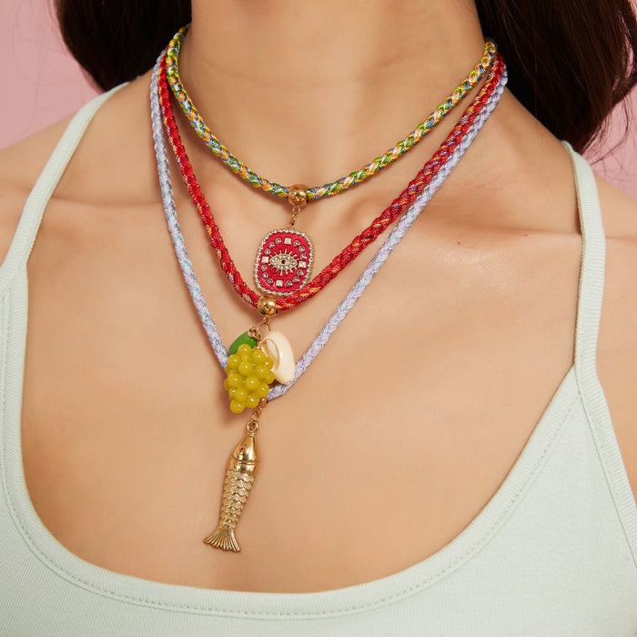 Wholesale Fashionable new original design colorful handmade rope necklace with stainless steel pendant temperament personalized accessories wholesale