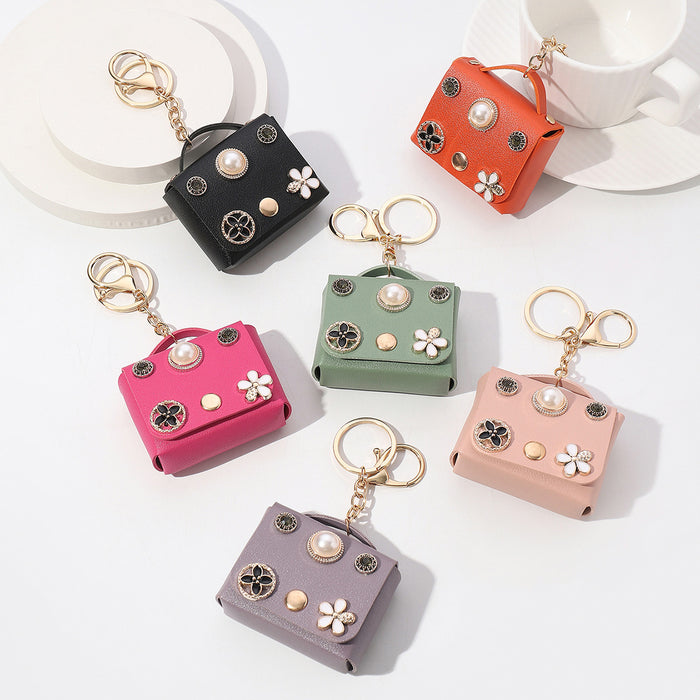 Wholesale PU Cartoon Inlaid Pearl Coin Purse Keychain JDC-KC-RongRui001