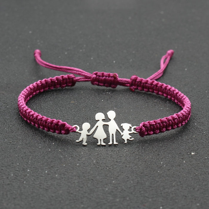 Wholesale Stainless steel Family Style happy a hand-woven adjustable red rope bracelet women's hand rope