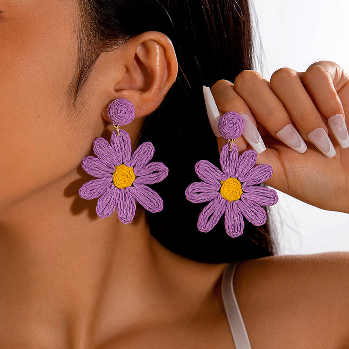 Wholesale Weaving flower earrings for vacation style earrings