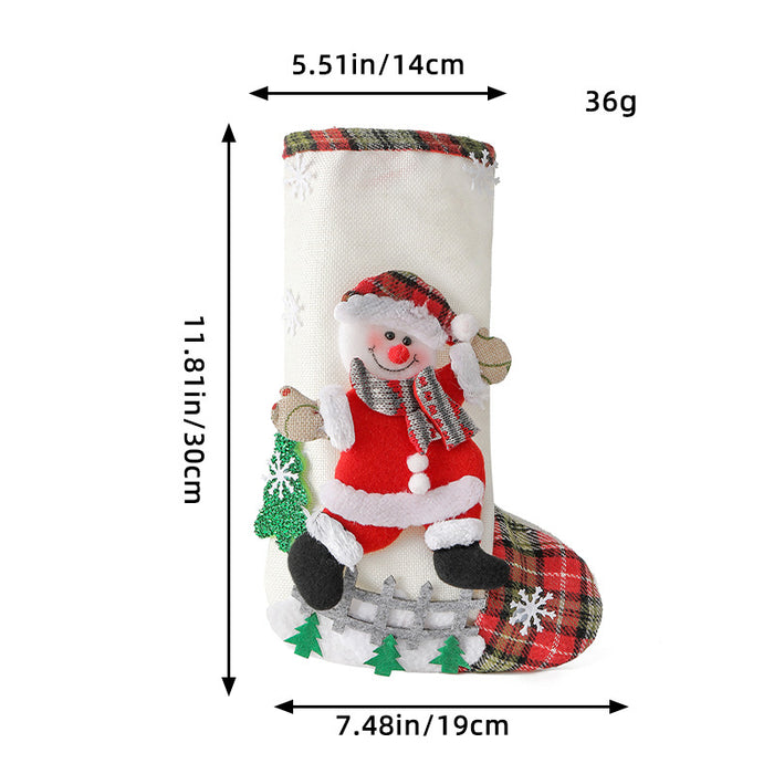Wholesale  linen Large Christmas Stocking Fence Christmas Gift Bag Christmas Tree Hanging Candy Bag Decorations