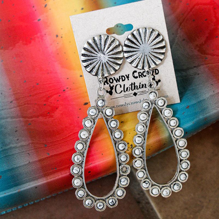 Wholesale Retro teardrop shaped white turquoise alloy earrings exaggerated earrings