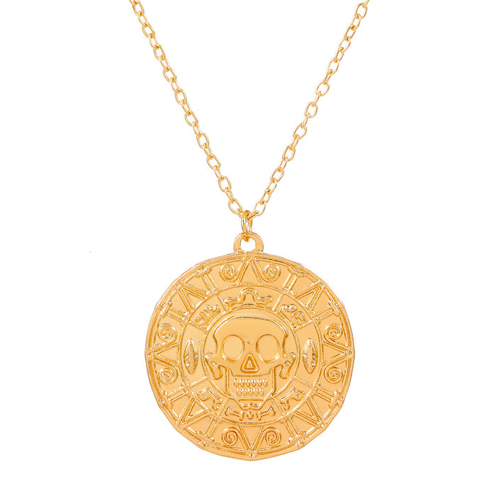 Wholesale Necklace Aztec Gold Coin Chain Men's Skull Necklace Pendant