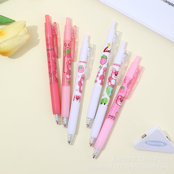 Wholesale 6pcs/box Bear press gel pen-quick-drying carbon gel pen-cartoon cute student stationery