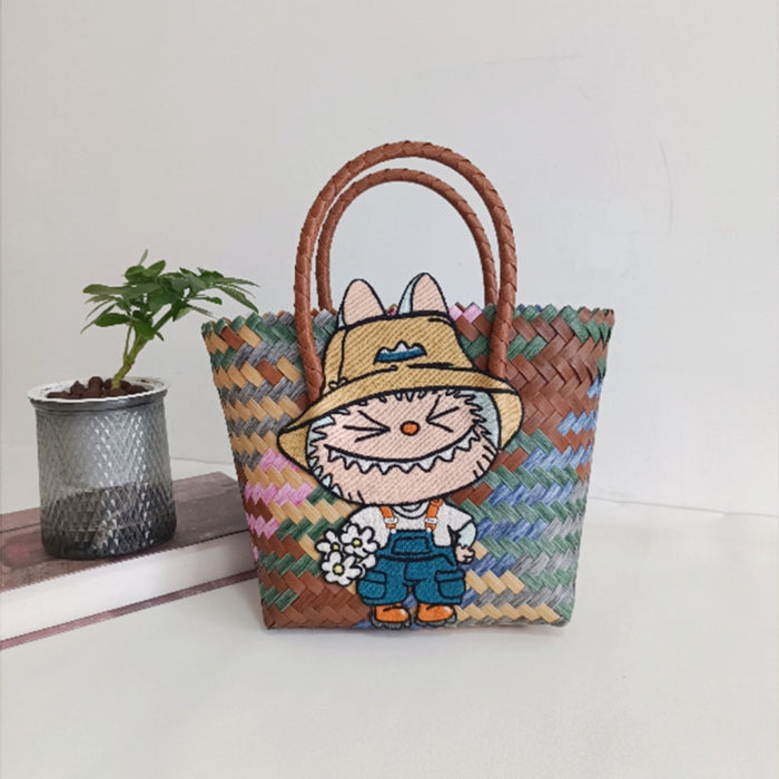 Wholesale Cartoon Woven Bag Large Capacity Work Bag Hand Woven Vegetable Basket Handbag