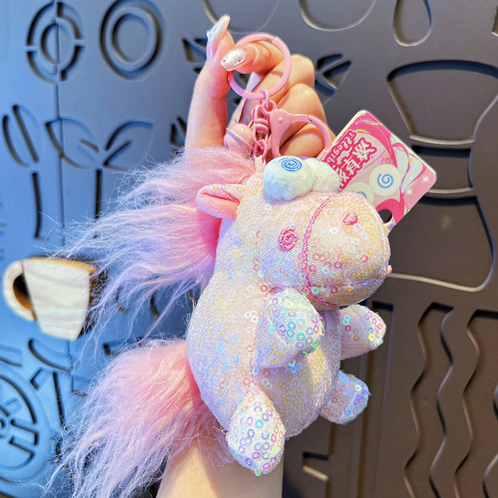 Wholesale Unicorn glitter keychain cute cartoon plush couple bag pendant