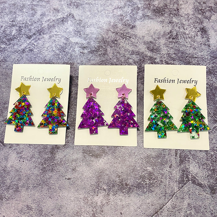Wholesale Christmas tree acrylic earrings glitter mirror acrylic ing earrings Christmas holiday earrings