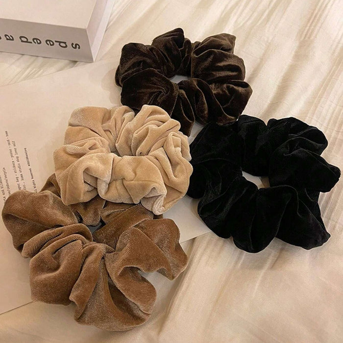 Wholesale brown velvet large intestine hair ring texture winter hair tie elastic hair rope rubber band headdress