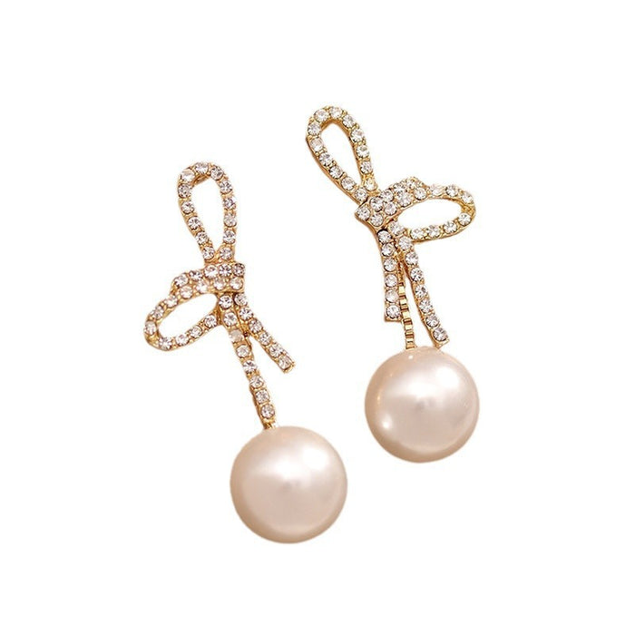 Wholesale Pearl earrings new niche design temperament earrings simple and versatile bow earrings
