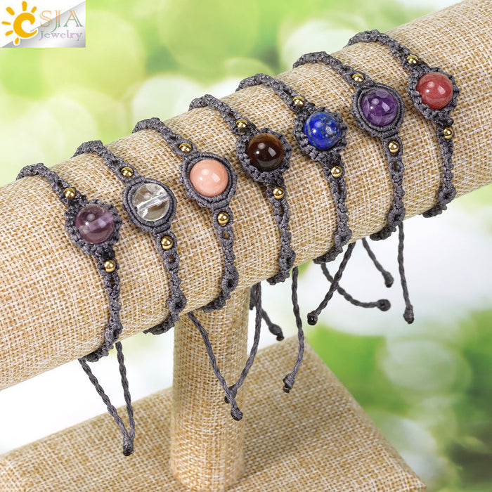 Wholesale Natural Crystal Amethyst Beaded Bracelet Handwoven Adjustable Design Office Lady Style Gift Jewelry