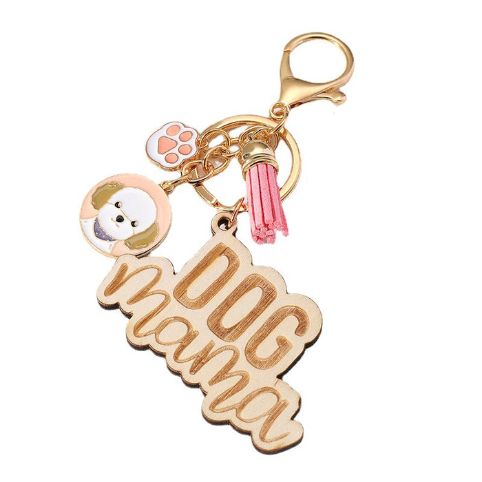 Wholesale Wood Colorful Tassel Keychain Mother's Day JDC-KC-Huiw003