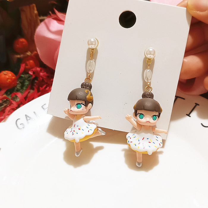 Wholesale Silver Earrings Cute Ballet Croissant Doll Handmade Cute Earrings for Women