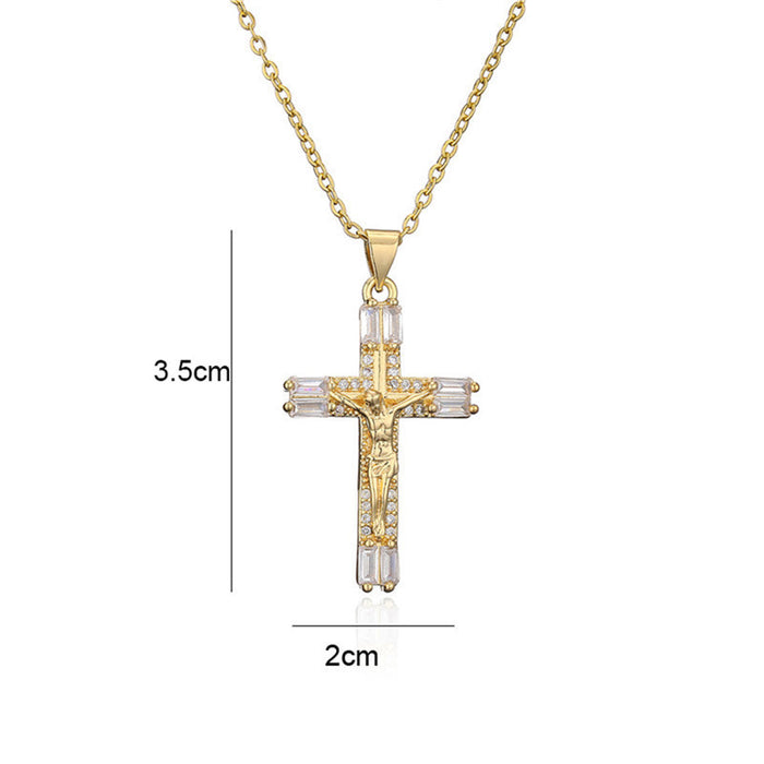 Wholesale Copper Inlaid Zircon Cross Pendant Necklace JDC-NE-ShangY035