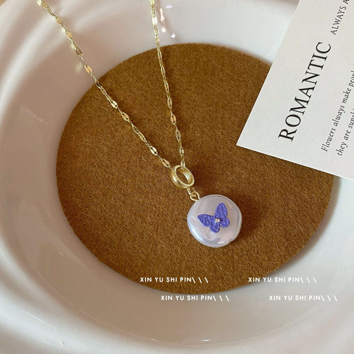 Wholesale Imitation pearl necklace, light luxury butterfly collarbone chain