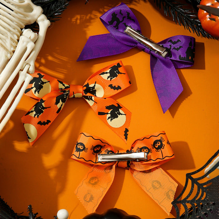 Wholesale Cloth  Bow Hair Clips Witch Bat Print For Women Hair Accessory