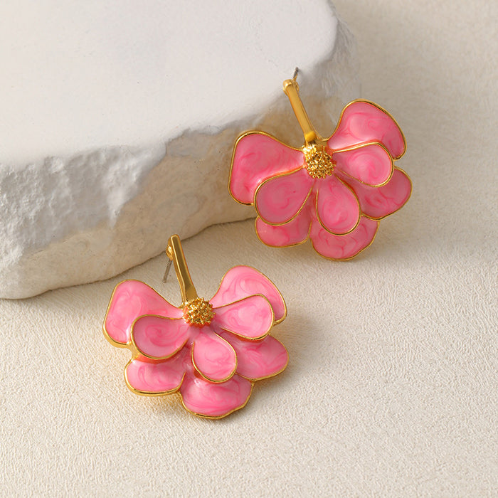 Wholesale Artistic retro glazed flower earrings with gentle and exquisite atmosphere, earrings with studs and earrings