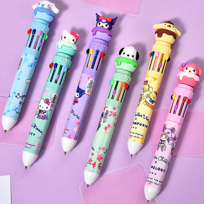 Wholesale cute cartoon multi-color ballpoint pen student Mark color journal pen 10 color ballpoint pen