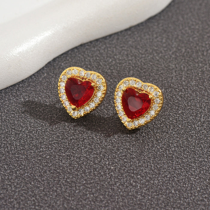 Wholesale Heart shape Earrings Multi-Colored Heart-Shaped Zircon