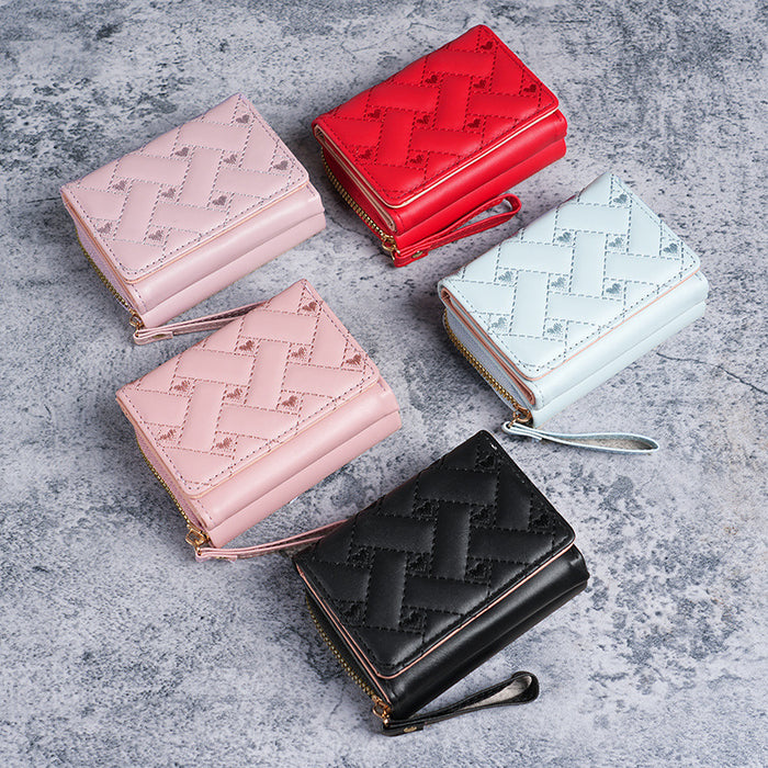 Wholesale PU Embroidered Love Short Wallet Women' s Card Holder Daily Matching Fashion Accessory MOQ≥3