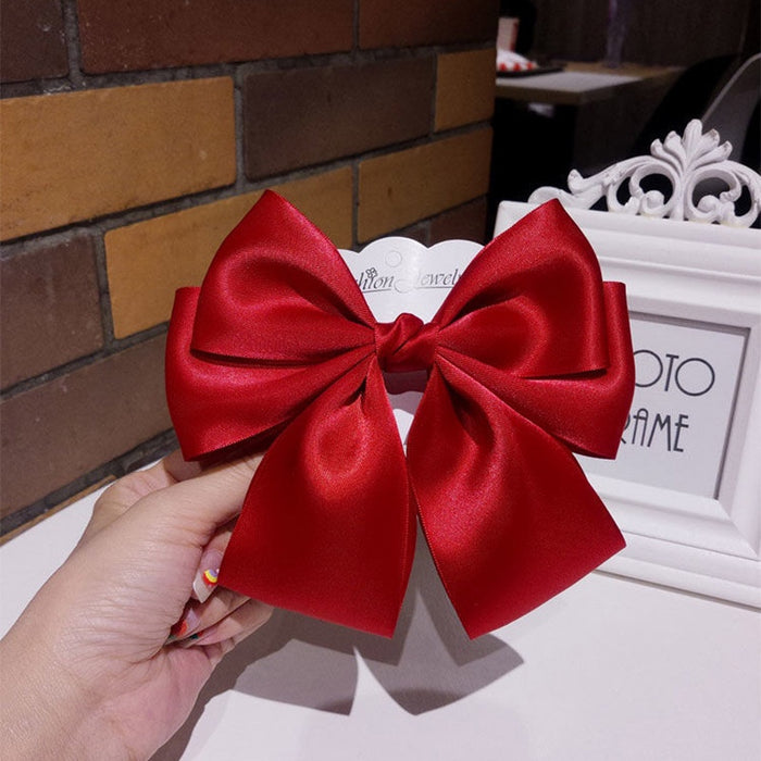 Wholesale Handmade Three-layer Red Big Bow Duckbill Clip Hair Clip Headwear Pony Tail Hair Tie Women Back of Head