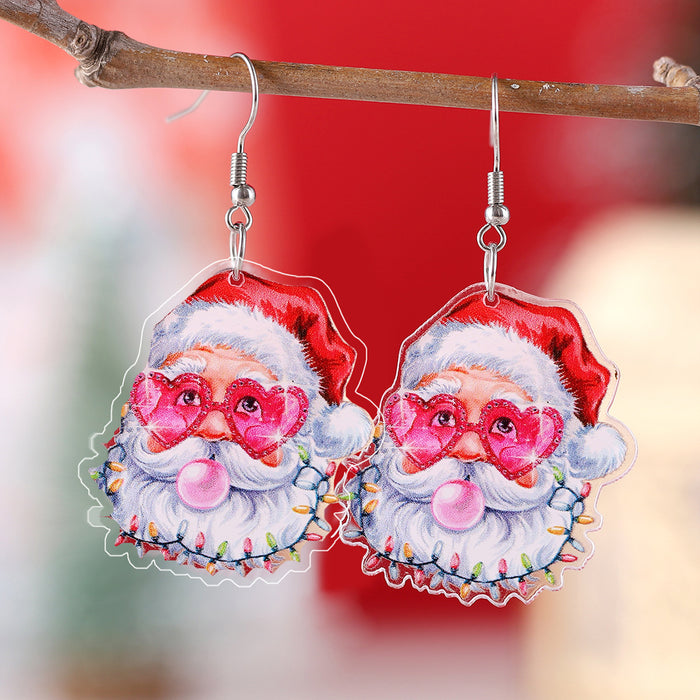 Wholesale Christmas Heart Sunglasses Funny Leopard  Acrylic Earrings