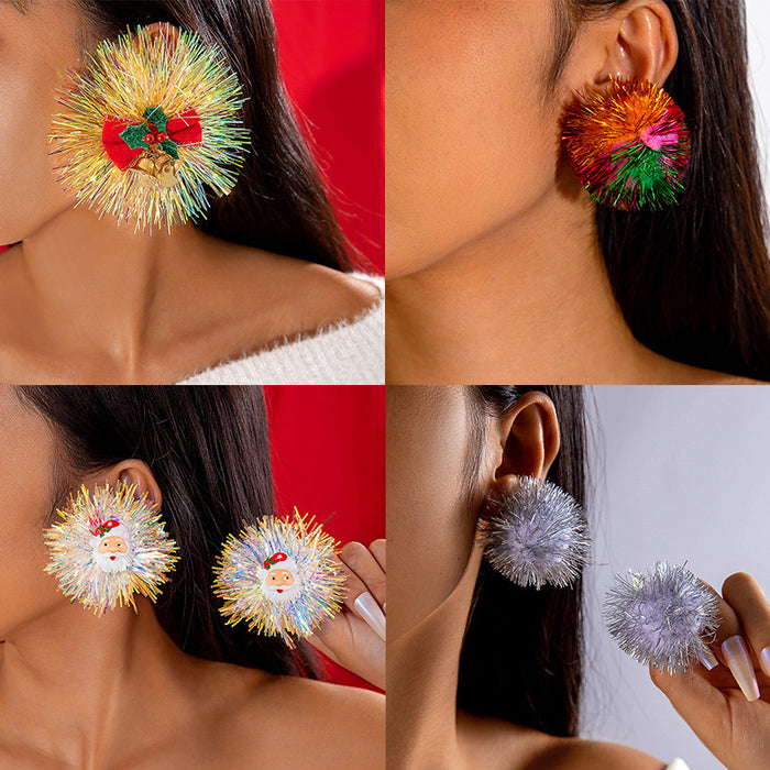 Wholesale Christmas Pom Pom Earrings - Cute Colorful Glitter Earrings for Women Fashion Accessory Resale MOQ≥2