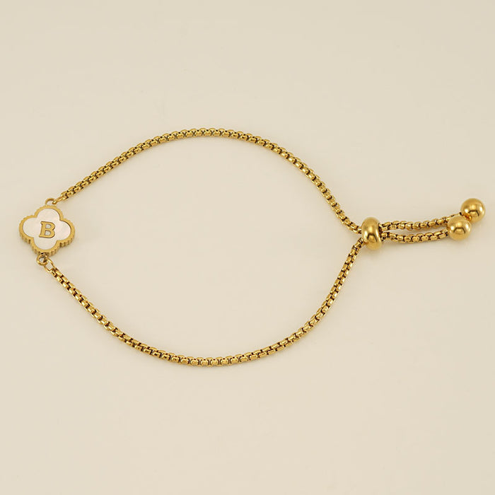 Wholesale Stainless Steel Seashell Four-Leaf Clover Letter Bracelet