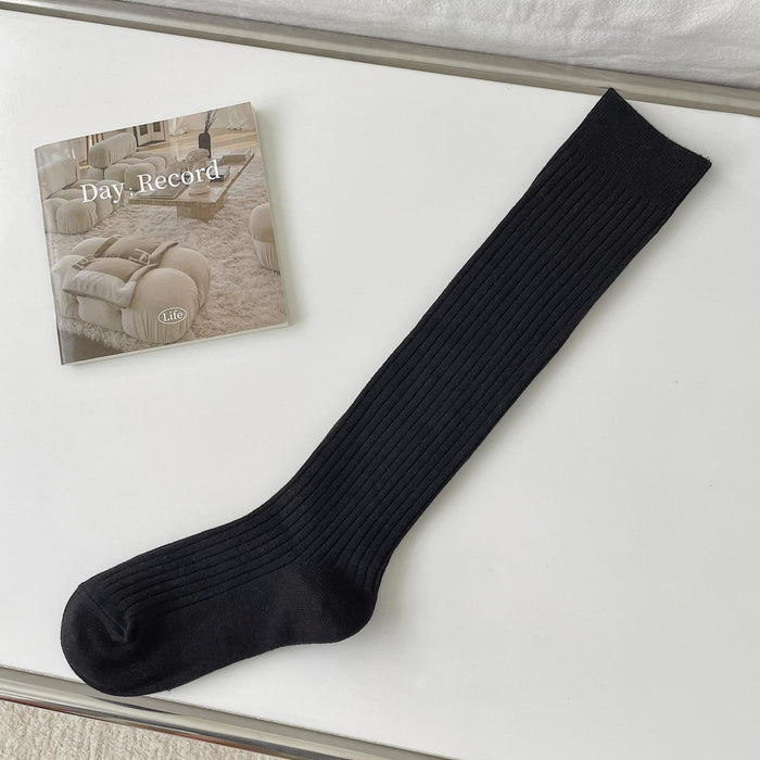 Wholesale Socks Four Seasons Vertical Stripe Solid Color Middle Tube Stacked Socks