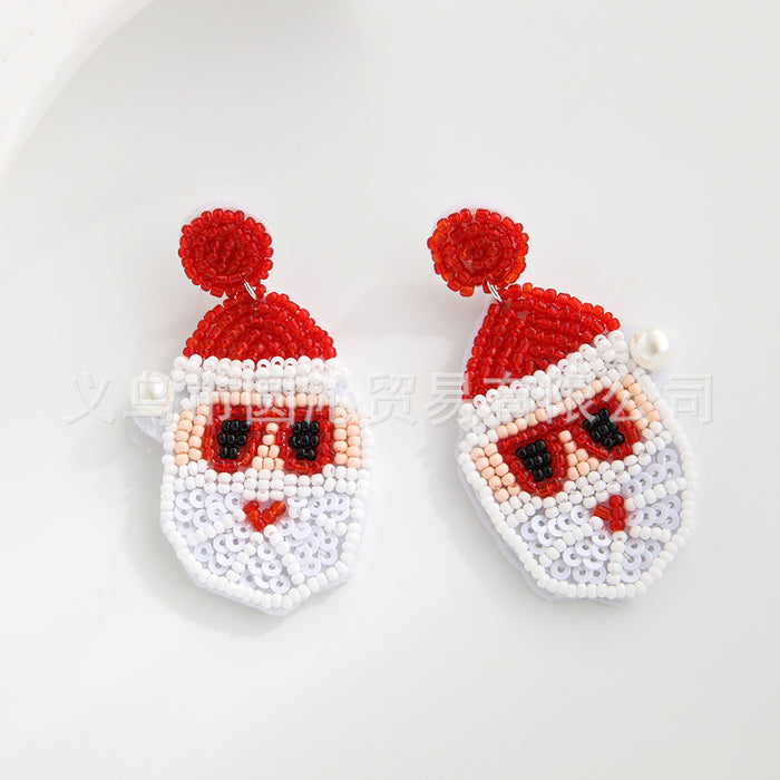 Wholesale Christmas Fabric Rice Bead Earrings Hand-Sewn Christmas Tree Old Man Snowman Snowflake Earrings