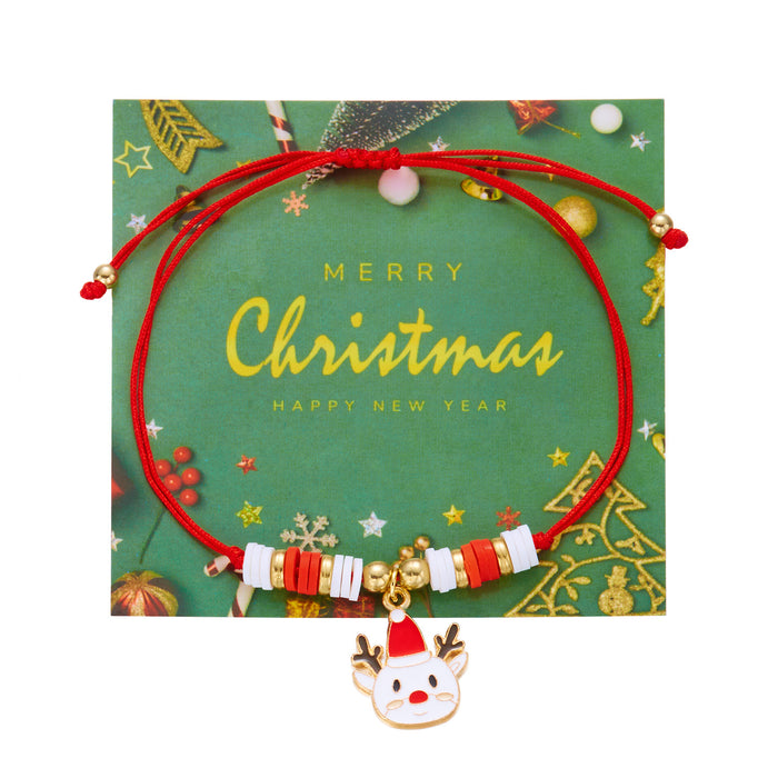Wholesale Colorful Christmas Bracelet Simple Christmas Tree Snowflake Pendant Polymer Clay Braided Bracelet
