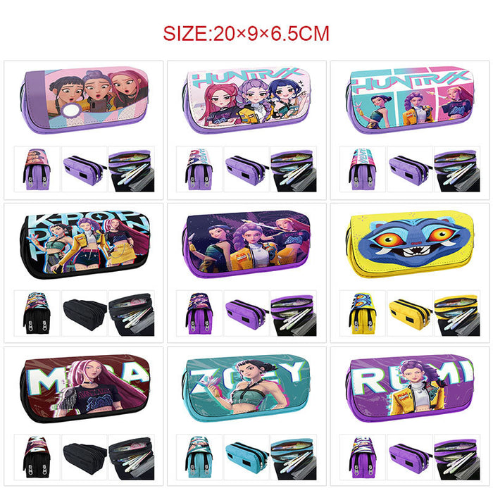 Wholesale Kpop pu full color cartoon student pencil case stationery box